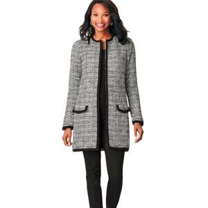 Talbots NWT Textured Tweed Sweater Jacket Black White Size 1Xp